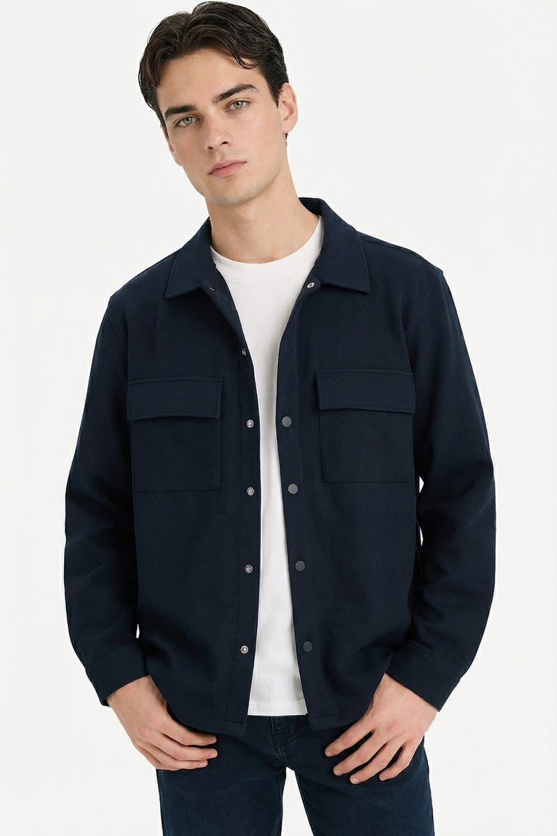 ديفاكتو جاكيت قميص تويل قصة عادية بجيب - Image 1